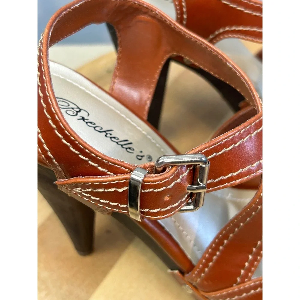 Breckelle's Platform Sandals Womens 5.5 Brown Odyssey-07 Cognac Stiletto Studded